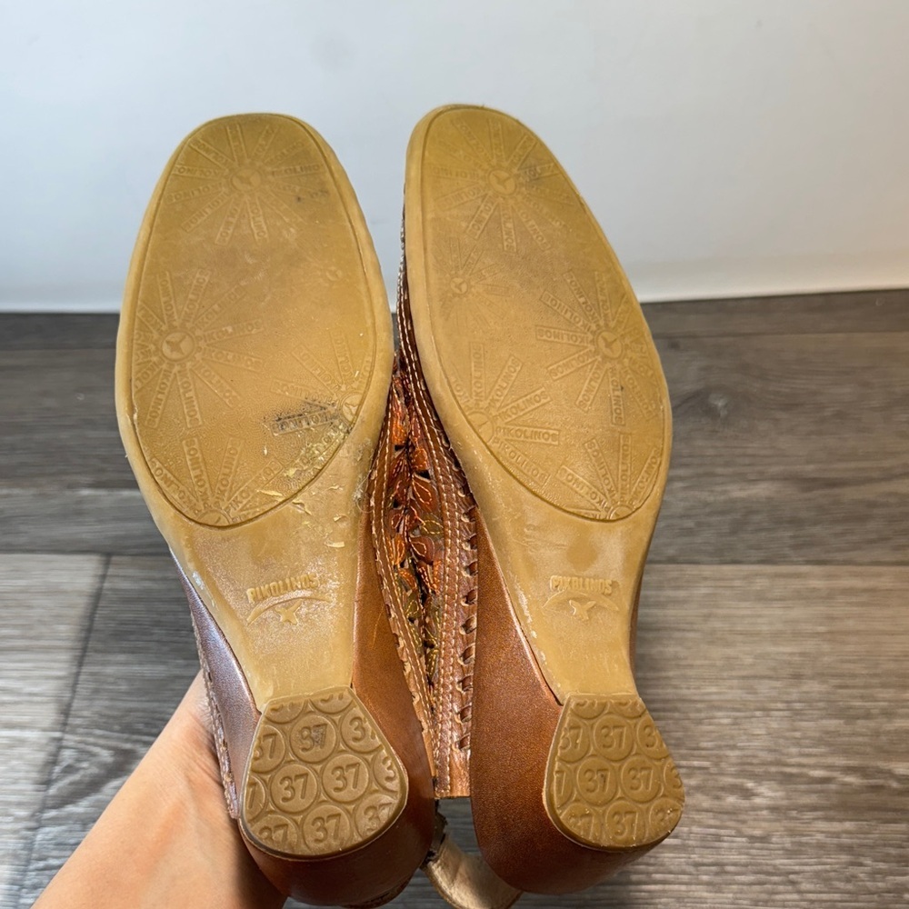 Pikolinos Brown floral Leather Slip-On Shoes size 37 (j128) - Picture 9 of 11